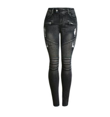 2019 Women's Denim Pencil Pants Motorcycle Biker Zip Jeans Female Mid High Waist Stretch Denim Skinny Pants Motor Jeans K1001