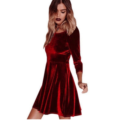 Bigsweety New Women Swing Hem Velvet Dress Autumn Ladies Party Mini Dress Vestidos Velour Dress Long Sleeve Slim Tops