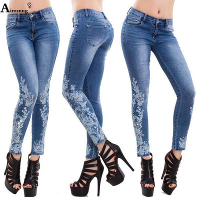 Plus Size 4xl 5XL  Pearl Jeans Women's Pants Fashion Casual Female Jeans Denim Skinny Stretch Jeans Trousers Ladies Streetwear