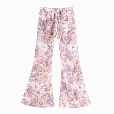 2019 women's fashion causal pants loose froal print POCKET trousers flare high street za BOOT CUT pants for girls XS S M L