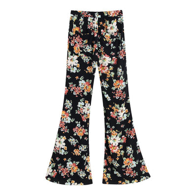 2019 za women's floral print flare pants causal loose female's chiffon trousers wide leg pants size XS S M L