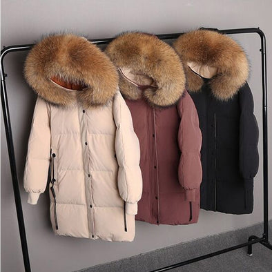 Real Natural Raccoon Fur 2018 New Winter Jacket Women White Duck Down Jacket Thick Hood Coat Long Plus Size Parka Female Jacket