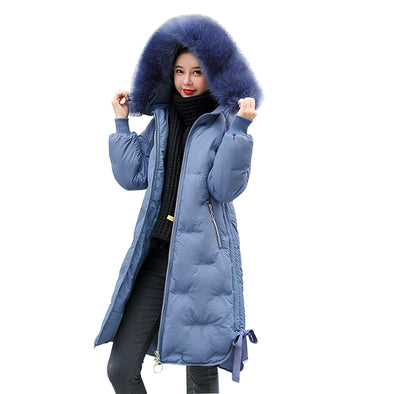 Winter Parkas 2019 new elegant embroidery letter hooded thick long women's fur collar jacket winter snow -30 degree jackets coat