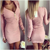 Zipper Fly Over Bust Sexy Dress Women Autumn Winter Long Sleeve V-Neck Knitted Mini Bodycon Dress Mujer Package Hip Knit Robe