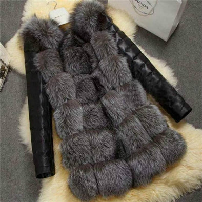 Faux Fur Coat Slim Leather Jacket Women's 2019 Winter Black Long Sleeve Thick Warm Fur For Women Overcoat Female Plush Clothing