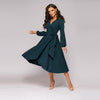 Women Vintage Sashes Bandage Office Dress Long Sleeve Sexy V neck Solid Casual A-line Party Dress 2019 Autumn New Fashion Dress