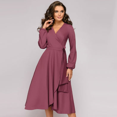 Women Vintage A Line Evening Party Dress Sexy V Neck Long Sleeve   Elegant Dress Women 2019 Autumn Casual Women Dress Vestido