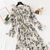 2019 Spring Summer New Hot Women Print Pleated Chiffon Dress  Fashion Female Casual Flare Sleeve Lotus leaf neck Basic Dresses86