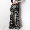 2019 NEW Women's Stretchy Bell Bottom Leopard  High Waist Wide Leg Flared Basic Pants S-2XL