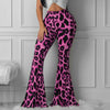 2019 NEW Women's Stretchy Bell Bottom Leopard  High Waist Wide Leg Flared Basic Pants S-2XL