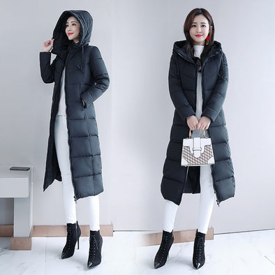 Women's Winter Hooded Long Parka Plus Size 4XL Slim Warm Coat Down Jacket Female 2019 Solid Elegant Cotton Padded Jackets Ladies