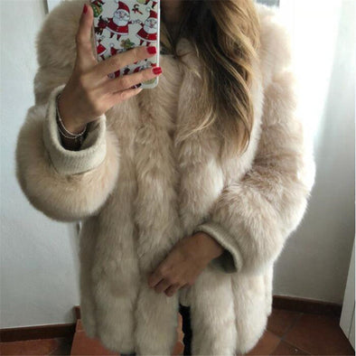 Women Winter Fluffy Faux Fur Coat High-Quality Thick Imitated Fox Fur Overcoat Female Warm Outwear