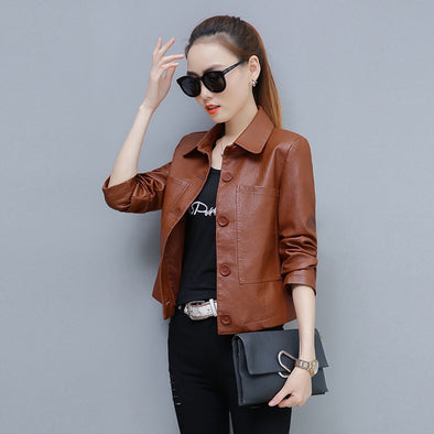 pu Motorcycle Leather Coat 2019 Spring Autumn New Hong Kong Style Chic Jacket Short Loose Fashion Wild Jacket Women's Leather