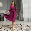 2019 Autumn Vintage Solid Lantern Sleeve a-Line Dress Women Elegant O-Neck Long Sleeve Sashes Knee-Length Casual Dress