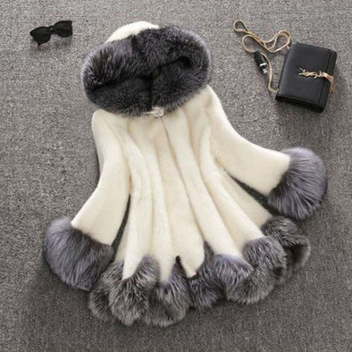 Autumn Winter Hooded Warm Coat Jacket Fluffy Faux Fur Coat Women Furry Fake Fur Overcoat Party Elegant Outwear