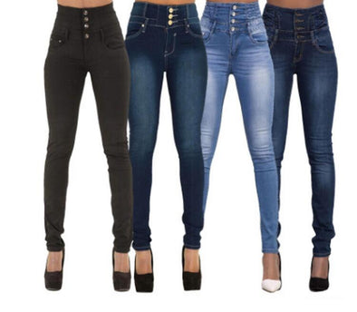Europe And America  Hot Selling Wish New Style Women's High-waisted Slim Fit Multi-color Large Size Skinny Jeans WOMEN'S Dre