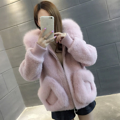 High Quality Warm Latest Winter Female Sheepskin Coats Pure Color Fox Collars Faux fur Furs Big Yards Cashmere Coat D190917