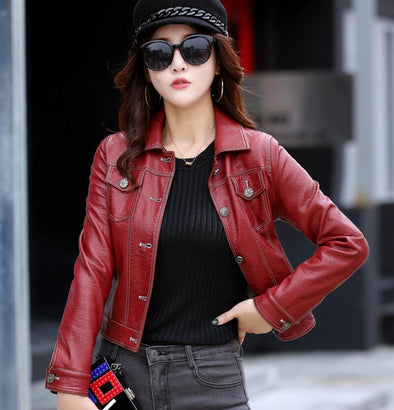 2019 Women Slim Black Leather Jacket Short Paragraph Women' s Motorcycle Jackets Leather Coat Female Outerwear Fashion