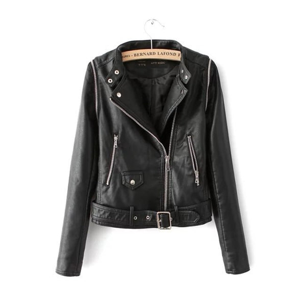 Women's Leather Jacket Short Style 2019 New Women Fashion Stand Collar Detachable Sleeve Faux Leather Coat S M L XL High Quality