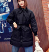 Cotton clothing women's tie with bow white duck down jacket 2019 winter new fashion coat