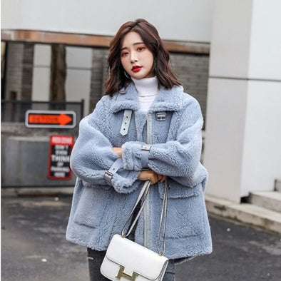Faux Fur Coat Women 2019 Casual Furry Thick Warm Long Faux Lamb Fur Jacket  Loose Winter Coat Women Blue fur coat