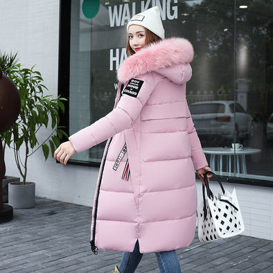 Winter Women's Down Parkas Winter Jacket Big Fur Thick Slim Long Coat Fashion Zipper Hooded Female Long Outerwear  Y64