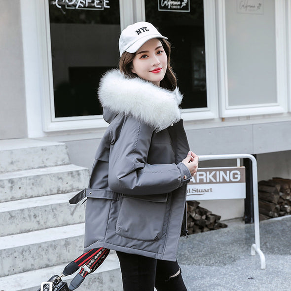 Down cotton women's autumn and winter 2019 new women's loose casual thin thick large fur collar ladies cotton coat wild jacket