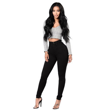 New Spring and Autumn Women's Fashion High Waist Stretch Slim Jeans Ms Black White Casual Woman Pencil Jeans
