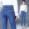 Spring and autumn new middle-aged high waist straight jeans women's black size stretch slim slim mother size pants