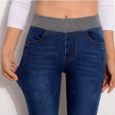 Winter Korean-style New Style Medium Waist Elastic Waist Jeans Women's Slim Fit Slimming Elasticity Pencil Skinny Trousers Women