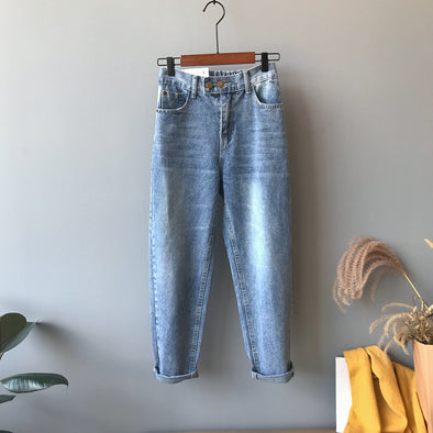 2019 New Korean Version of High Waist Torre Jeans Women's Straight Tube Loose Slim Waist Ankle-Length Pants Radish Pants
