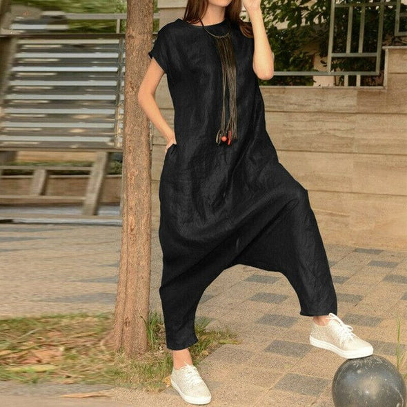 Women's Summer Casual Loose Jumpsuit Romper Playsuit Overalls Harem Pants S-5XL