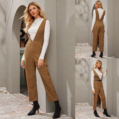 Brand New Women's Casual Corduroy Loose Suspenders Jumpsuit Fashion Solid Trousers Overalls Playsuit Female Autumn Wear