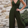 Summer Women's Jumpsuit Casual V-neck Button Fashion Solid Overalls Backless High Waist Ankle-Leng Pants Straight Jumpsuit