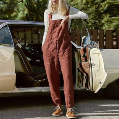 Women's Fashion Jumpsuit Casual Loose Overalls Sling Adjustable Solid Color Bib Jumpsuit Ladies Summer Autumn Hip Rompers Women