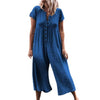 2019 Summer Casual Jumpsuit Women's Short Sleeve Loose Jumpsuits Solid Color Linen Cotton Trousers Overalls