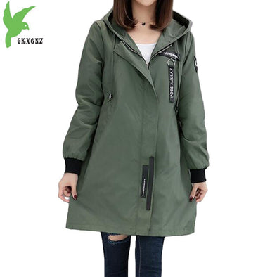 Trench coat Womens 2018 Spring Autumn Hoodies top Plus size Slim Students Baseball clothes Medium length Windbreaker Coats A1934