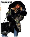 fur coat European American Long Hat Camouflage Coat Autumn Winter Fashion Style New Temperament Jacket Slim Warm Women's Coat