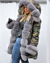 fur coat European American Long Hat Camouflage Coat Autumn Winter Fashion Style New Temperament Jacket Slim Warm Women's Coat