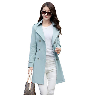 2019 Spring and Autumn Women Windbreaker Coat Double Snap Women Slim Thin Large yard Long Classic Jackets Women's Fashion coats
