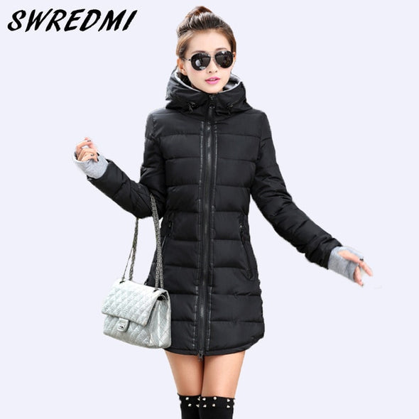 SWREDMI Women's Jacket Winter 2019 New Medium-Long Cotton Parka Plus Size Coat Slim Ladies Casual Clothing Hot Sale