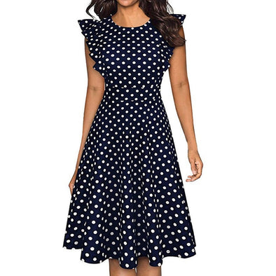 Sleeper #401 2019 NEW FASHION Women Vintage Dot Printed Ruffle Sleeveless Casual Cocktail Party Dresses casual hot Free Shipping