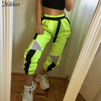 Nibber 2019 spring fashion Neon green pants women's Loose casual Straight Pants hot high Waist Active streetwear wide leg pants