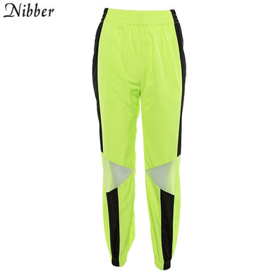 Nibber 2019 spring fashion Neon green pants women's Loose casual Straight Pants hot high Waist Active streetwear wide leg pants