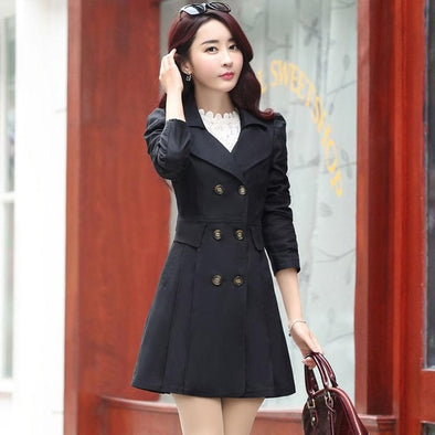 FTLZZ New Women's Trench Coat Spring Autumn Black Green Slim Double Breasted Windbreaker Outerwear Female Casual Trench Coat