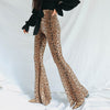 Women's Skinny Flare Leopard Print Bell Bottom Stretch High Waist Pants Trousers