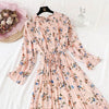 2019 Spring Summer New Hot Women Print Pleated Chiffon Dress  Fashion Female Casual Flare Sleeve Lotus leaf neck Basic Dresses86