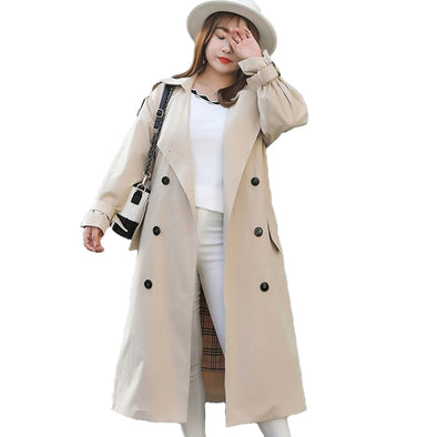 Large Size Trench Coat Women 2019 Spring Autumn Solid color Long sleeve Windbreaker Female Belt Slim Plus size Long Trench Coat